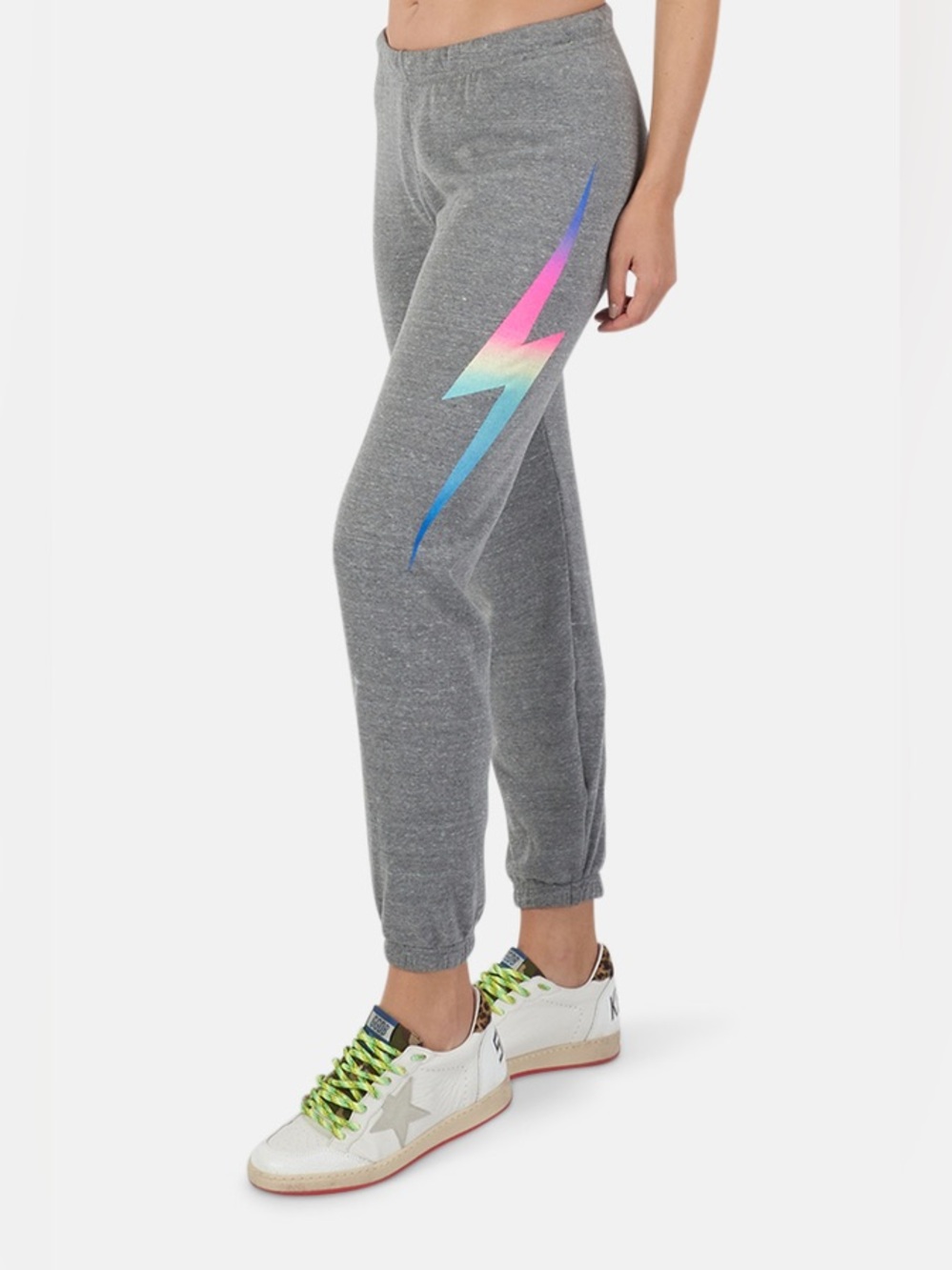 Aviator Nation Light Gray Rainbow Bolt Sweatpants NWOT